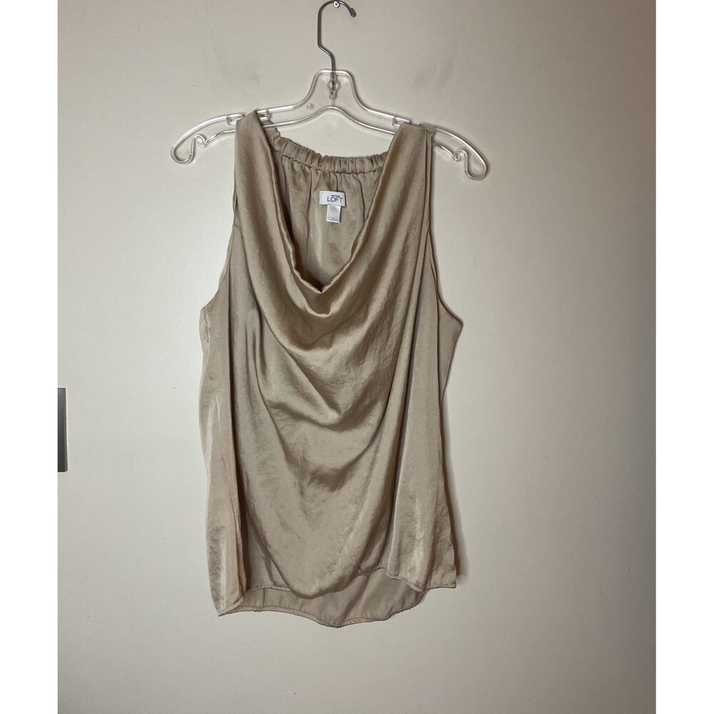 Loft Versa Cowl Neck Tank Top Beige Blouse L